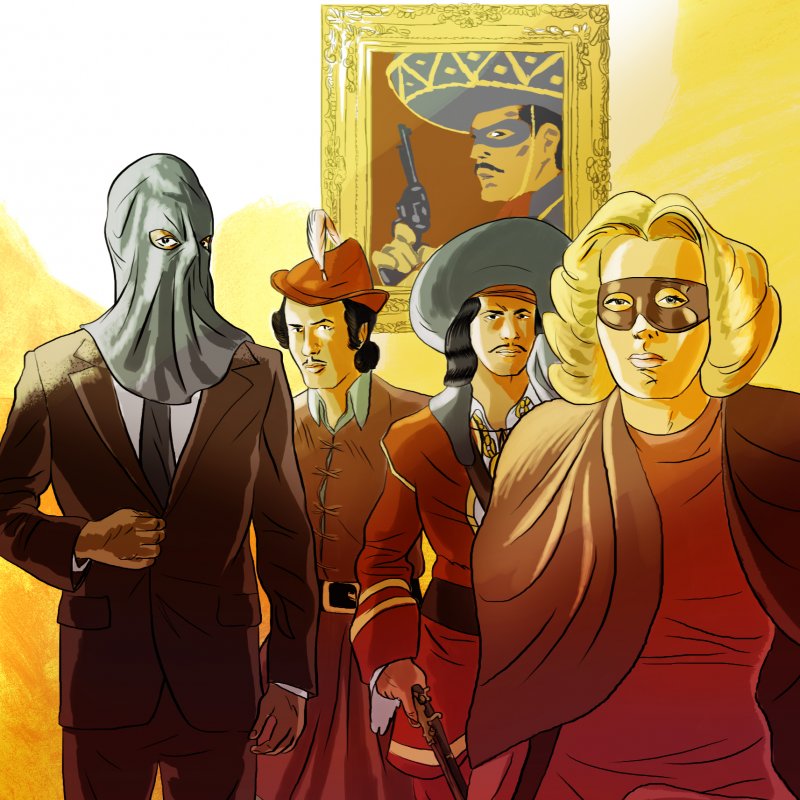 Ilustración sobre los héroes/heroínas del PULP